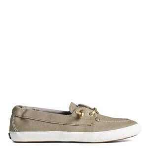 Sperry BNWT Women boat shoe glitter "lounge away 2" canvas taupe